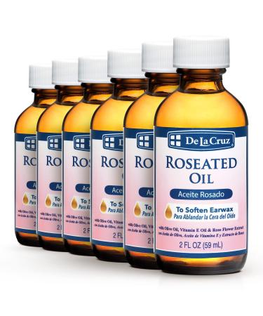 De La Cruz Roseated Oil - Natural Ear Wax Softener Blend with Rose Flower Extract - Ear Wax Aid - Made in the USA - 2 Fl Oz (6 Bottles) 2 Fl Oz (Pack of 6)