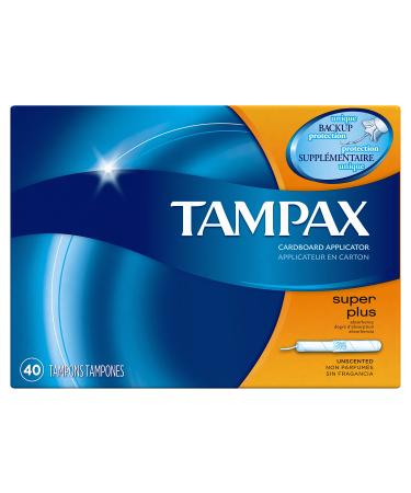 Tampax Tampons, Super Plus Absorbency, Cardboard Applicator, Leakgaurd Skirt, Unscented, 40 Count - Buy Online on GoSupps.com