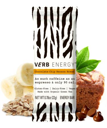 Verb Chocolate Chip Banana Bread Caffeinated Energy Bars - 90-Calorie Low Sugar Energy Bar - Nutrition Bars - Vegan Snacks - Gluten Free Breakfast Bars with Organic Green Tea, 22g (Pack of 12)