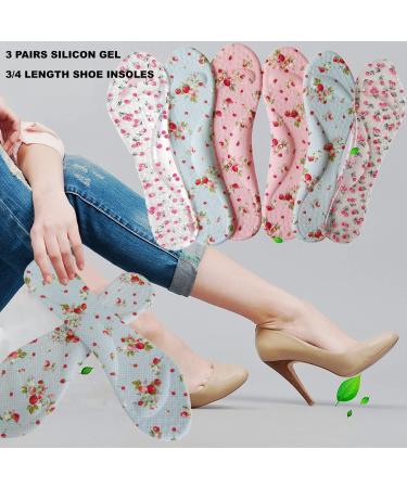 Gel Shoe Insoles for Women - Self-Adhesive High Heel Inserts | Cushioned Non-Slip Sandals Insoles (3 Pairs: Pink Blue Transparent) for Pain Relief - Buy Online on GoSupps.com