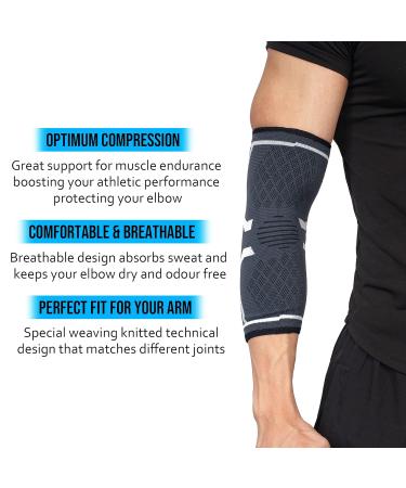 360 Relief Compression Elbow Brace Sleeve for Men and Women - Pain Relief for Tendonitis, Tennis, Golf, Workout, Weightlifting - Large Grey with Mesh Bag - Buy Online on GoSupps.com