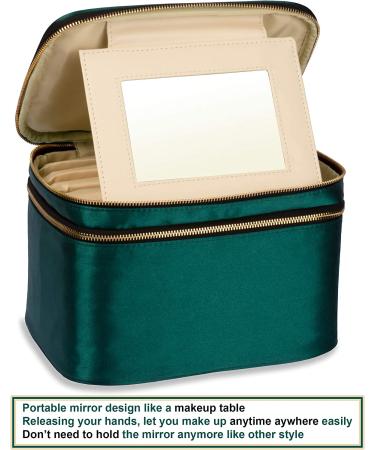 Eudora Double Layer Travel Makeup Bag - Green Nylon Satin Organizer with Mirror and Brush Holders | Large Cosmetics Bag for Women - Buy Online on GoSupps.com