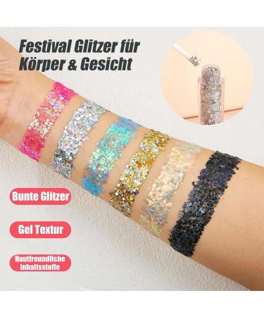  EONFAVE Glitter body gel 6 colors colorful glitter body glitter glitter liquid gel for Christmas festivals masquerades glitter for body hair eyes  - Buy Online on GoSupps.com