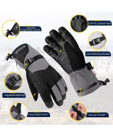 Morxplor Winter Ski Snow Gloves - Waterproof Insulated Touchscreen Snowboard Gloves - Black/Grey - Medium - Buy Online on GoSupps.com