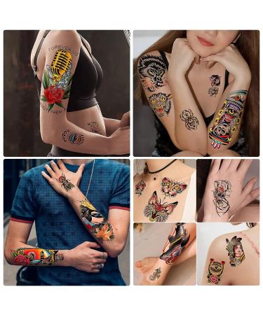 77 Sheets Vintage Temporary Tattoos - Old School Flower Swallows Butterflies Tiger Scorpion Snake Hand Owl Swords - Men Women Girls - Half Arm Fake Tattoos - Buy Online on GoSupps.com