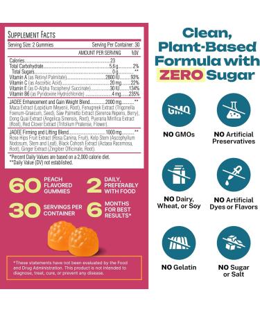 BBL Gummies Booty & HIPS Weight Gainer for Women - Unique Blend for Curves Enhancement & Butt Growth - Natural Weight Gain Gummies for Women - Zero Sugar Vegan Peach Flavor - 60 Counts - Buy Online on GoSupps.com