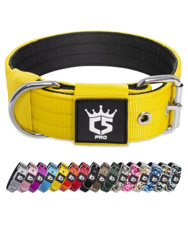 Tspro Tactical dog collar 3.8 cm wide military quality strong dog collar thick dog collar robust metal buckle dog collar yellow-m (yellow-m) M-neck size (adjustable 44.5cm-52cm) yellow
