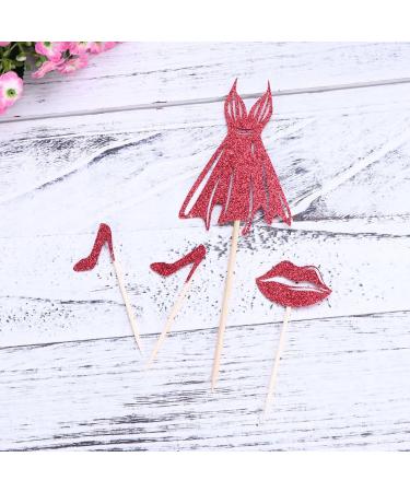 BESTOYARD 2 Sets Cake Toppers Glitter High Heel Shape Cupcake Toppers for Happy Birthday Party Decor (Red) - Buy Online on GoSupps.com