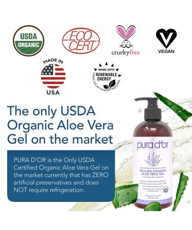PURA D'OR Organic Aloe Vera Gel Jasmine (16oz) - Deeply Hydrating & Moisturizing - All Natural, No Artificial Preservatives - Sunburn, Bug Bites, Rashes, Eczema Relief - For Skin & Hair - Buy Online on GoSupps.com