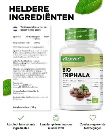 VitaminVersand24 DE Organic Triphala High dose with 2000 mg 500 mg per capsule 365 capsules Triphala powder from India Haritaki Amalaki Bibhitaki Without additives Vegan 500g - Buy Online on GoSupps.com