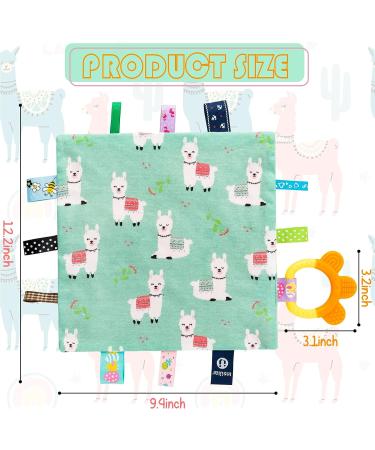 2Pcs Baby Appease Towel Blankets Unicorn Alpaca Soothing Plush Blanket with Colorful Taggies Teether - Pink+Green - Buy Online on GoSupps.com