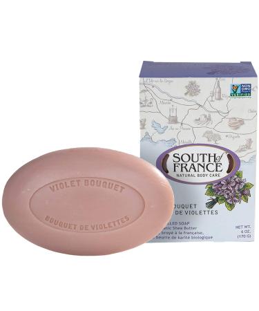 Violet Bouquet Clean Bar Soap by South of France Clean Body Care | Triple-Milled French Soap with Organic Shea Butter + Essential Oils | Vegan, Non-GMO Body Soap | 6 oz Bar Violet Bouquet 6 Ounce (Pack of 1)
