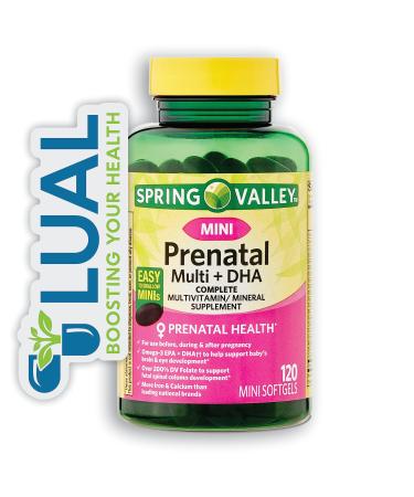 Prioritize Your Health and Baby's Development with Spring Valley Mini Prenatal Multivitamin 120 Softgels. Includes Luall Sticker (1)