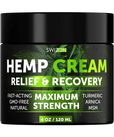 SWIZON Natural Hemp Cream for Muscles Joints Neck Back Elbows - Hemp Oil Muscle Relaxer Cream to Soothe Discomfort - Hemp Oil Extract Gel with Arnica Msm Turmeric Menthol Rub - 4 oz 4 Ounce (Pack of 1) - Buy Online on GoSupps.com