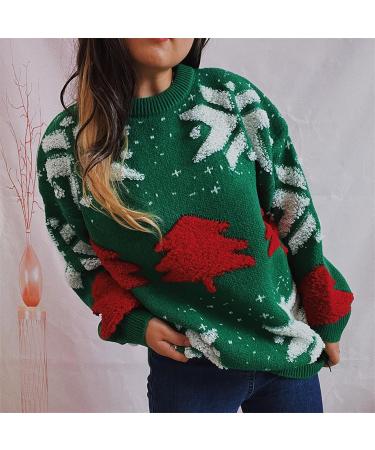 Shop Women's Christmas Sweater - Knitted Elk & Snowflakes Design | Festive Green Style for the Holidays - Buy Online on GoSupps.com