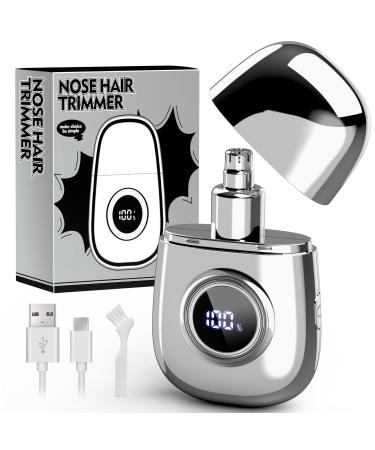 Nose Hair Trimmer for Men and Women Painless Nose Hair Trimmer Clipper Battery Indicator&Lock Button Rechargeable Mini Nose Trimmer with Dust Protection Cap Dual Edge Blades for Easy Cleaning Silver