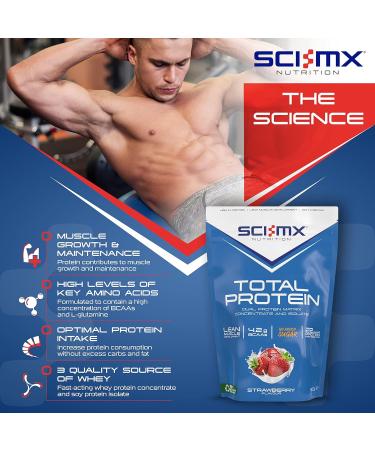 SCI-MX Total Protein Duo Muscle Building Powder - Strawberry Flavour 900g (30 Servings) - Buy Online on GoSupps.com