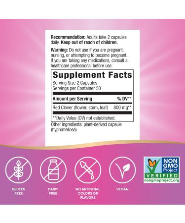 Nature's Way Red Clover Blossom 800 mg - 100 Vegan Capsules for Hormonal Balance - Buy Online on GoSupps.com