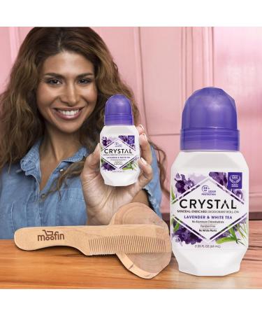Crystal Essence Lavender White Tea Deodorant - Aluminum Free 24-Hour Protection for Women | Mineral-Enriched No White Marks + Free Moofin Wooden Comb (6-Pack - Buy Online on GoSupps.com