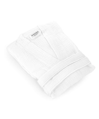 FOR SUSTAINABLE LIFE Muslin Unisex Bathrobe Turkish 100% Cotton Soft Absorbent Natural Garment Wash L-XL White