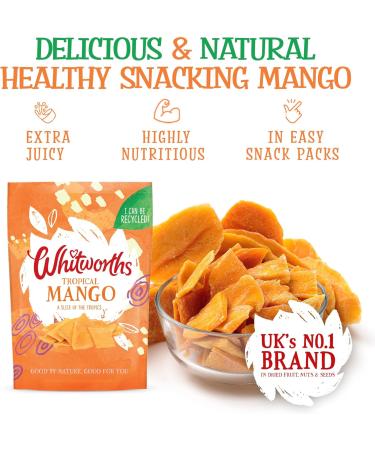  Whitworths Whitworths Dried Mango 8 x 60g | Mango Slices No Added Sugar | Healthy Snack | Vegetarian GMO Free Gluten Free | 1 of 5 per day - Buy Online on GoSupps.com