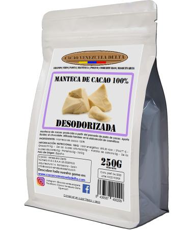 Cocoa Butter 100% Deodorized Type - Bag 250 g - Food and Cosmetic Use - Quality Extra - Cacao Venezuela Delta