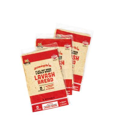 Joseph's Lavash Bread Value 3-Pack, Flax Oat Bran & Whole Wheat, Reduced Carb, Fresh Baked (4 Flatbreads per Pack, 12 Total) Flax, Oat Bran & Whole Wheat 4 Count (Pack of 3)