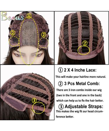 Lace Front Dark Brown Wig | Shoulder Length Synthetic Wig for Women | 12 Inches (#4) - BECUS - Buy Online on GoSupps.com