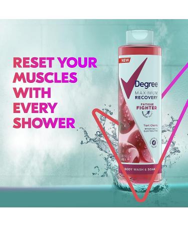 DEGREE Maximum Recovery Body Wash and Soak 22 oz - Post-Workout Skincare Routine with Tart Cherry, Epsom Salt, and Electrolytes - Buy Online on GoSupps.com
