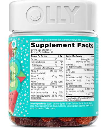 OLLY Teen Girl Multi Gummy Healthy Skin and Immune Support* Essential Vitamins Biotin Zinc Chewable Multivitamin Strawberry Melon Flavored 50 Day Supply - 100 Count 100 Count (Pack of 1) - Buy Online on GoSupps.com