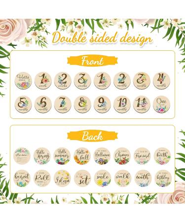 16-Piece Floral Wooden Baby Monthly Milestone Cards - Double-Sided Baby Months Signs for Newborn Photo Props - Fresh Flowers Design - Buy Online on GoSupps.com