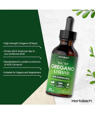 High Strength Oregano Oil Drops | 60% Carvacrol | 20ml Vegan Friendly Liquid Supplement by Horbaach - Buy Online on GoSupps.com