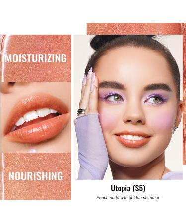 Oulac Peach Nude Moisture Shine Lipstick - Hydrating Lip Balm for Dry Lips | Medium Coverage Lip Colour with Juicy Glossy Finish | Vegan & Cruelty-Free (S5) - Buy Online on GoSupps.com