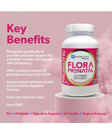belle+bella Probiology Flora Prenatal Capsules - Dual Action Probiotic & Prebiotic Supplement with Folic Acid for Prenatal & Postnatal Women - Non-GMO Vegan & Gluten Free - 30 Caps - Buy Online on GoSupps.com