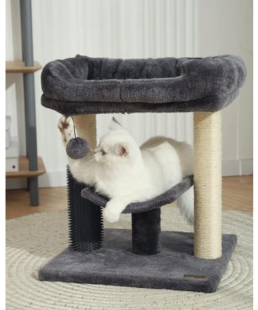 HOOPET Cat Tree Tower with Cozy Perch, Scratching Post, Self Groomer, and Dangling Ball - Smoky Gray - Buy Online on GoSupps.com