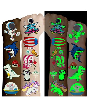 Cerlaza 220 styles Luminous Temporary Tattoos for Kids Gifts, Fake Tattoos Party Favors Supplies for Boys Girls, Unicorn Dinosaurs Pirate Space Mermaid Stickers Makeup for Toddler Tatoo-20 Sheets