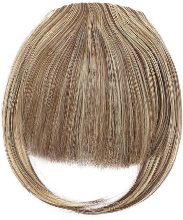 Clip In Bangs Hair Extensions - Dark Brown & Gold Blonde | Neat Fringe Hairpiece for Women - Buy Online on GoSupps.com