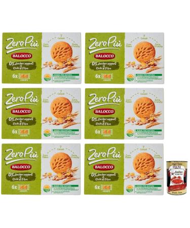 Balocco Zero Pi Biscotti Pack of 6 biscuits with no added sugar 7 cereals and extra crunchy 230 g pack + Italian Gourmet Polpa di Pomodoro box 400 g