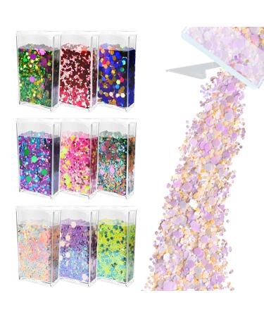 Glitter Wenida 9 Colors 105g Holographic Iridescent Multicolor Festival Sequins Craft Chunky Glitter for Arts Face Hair Body Nail Color 1 0.38 Ounce (Pack of 9)