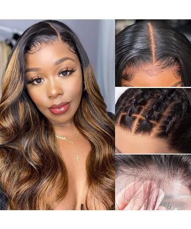 Haha Brazilian Human Hair Highlight 4x4 Lace Front Ombre Wig 16 Inch - Pre Plucked Body Wave Balayage Highlighted Brown - 150% Density - Buy Online on GoSupps.com