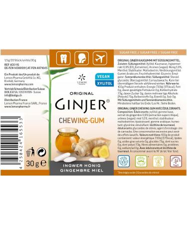 Ginjer Ginger Honey Xylitol Chewing Gum - LEMON PHARMA - Sugar Aspartame & Gluten Free - Sweetened with Stevia & Xylitol - - Buy Online on GoSupps.com