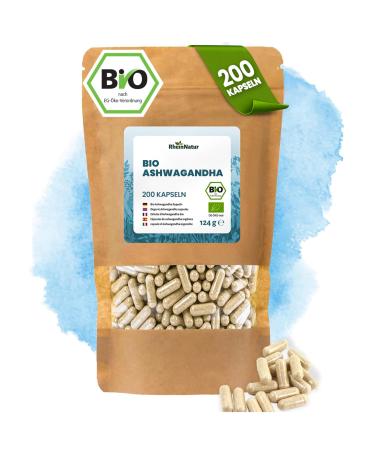 RheinNatur Ashwagandha Bio Lot de 200 g lules d'ashwagandha bio 3000 mg par dose quotidienne Ashwagandha pur bio avec enveloppe v g talienne Riche en min raux vitamines et antioxydants