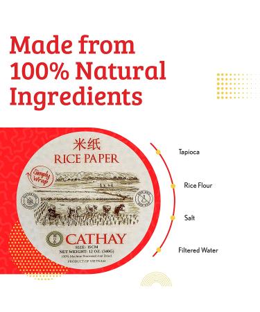 Cathay Fresh Spring Roll Rice Paper Wrappers  Rice Paper Wrappers for Fresh Rolls-30 Sheets  Non-GMO  Gluten-Free  Low Carb  Vietnamese Summer Wrap with Natural Ingredients  Veggie Wrap (Round  22cm) Round 22cm - Buy Online on GoSupps.com