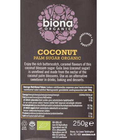 Biona Organic Coconut Palm Sugar 250g - Natural Sweetener (Pack of 1) - Buy Online on GoSupps.com