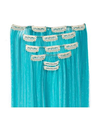 SWACC 7 Pcs Full Head Party Highlights Clip in Hair Extensions - 22-Inch Straight Teal Blue Synthetic Hairpieces - Buy Online on GoSupps.com