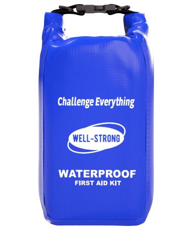 WELL-STRONG Waterproof First Aid Kit Roll Top Boat Emergency Kit with Waterproof Contents for Fishing Kayaking Boating Swimming Camping Rafting Beach Blue Ws011-blue