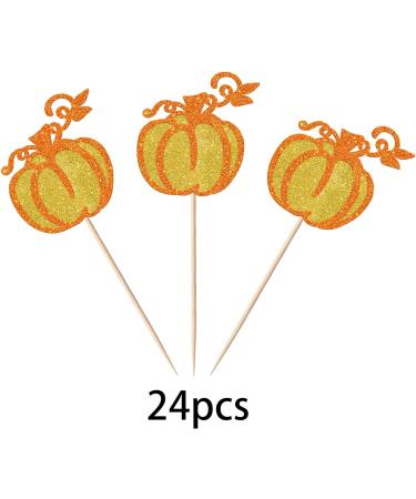 Pack of 24 Pumpkin Cake Decorations Glitter Autumn Theme Cupcake Toppers Halloween Cake Decorations for Pumpkin Theme Baby Shower Thanksgiving Birthday Party Cake Decorations Gold Gold Style4 - Buy Online on GoSupps.com