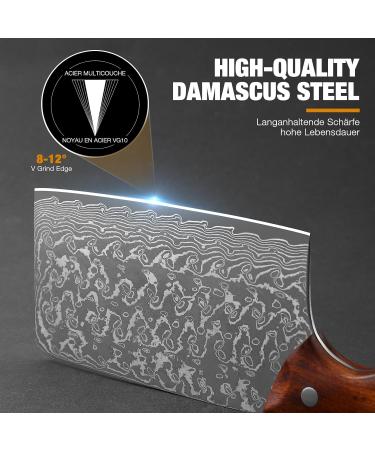 Handmade Drahcenader Damast Hunting & Chef Knife - VG10 Steel Wooden Handle PU Leather Sheath | Outdoor Camping Gear - Buy Online on GoSupps.com