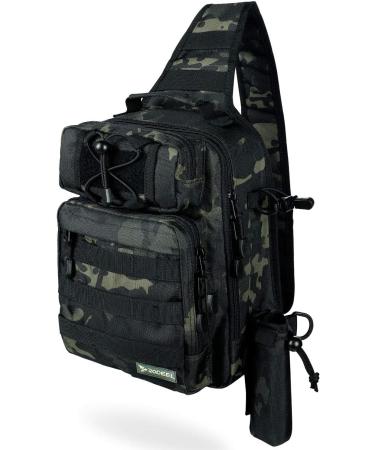 Rodeel Fishing Tackle Sling Backpack | Water Resistant & Weatherproof | Large Storage | for Fly Fishing, Camping, Hiking | Black Camouflage (with Tray) - Buy Online on GoSupps.com
