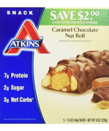 Atkins Advantage Bar Caramel Chocolate Nut - 5 Bars Caramel  1.6 Ounces